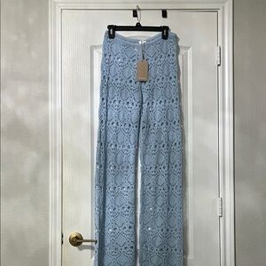 Meshki Light Blue Crochet Wide-Leg Pants